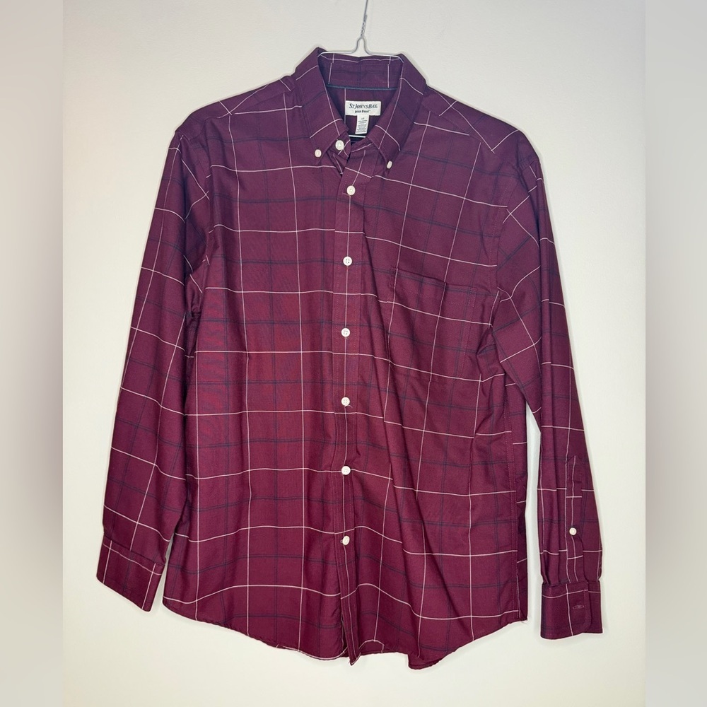 St. John's Bay Maroon Checkered Button Down Shirt